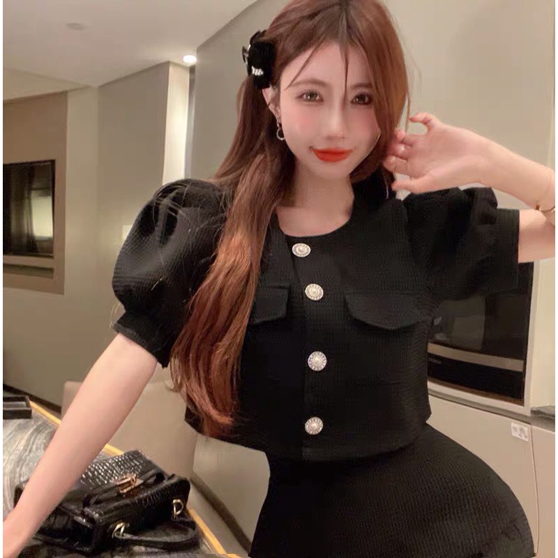 Set Đồ Nữ Áo Croptop + Chân Váy Xòe HT52 HaLuu Store Phong Cách Hàn Quốc | BigBuy360 - bigbuy360.vn