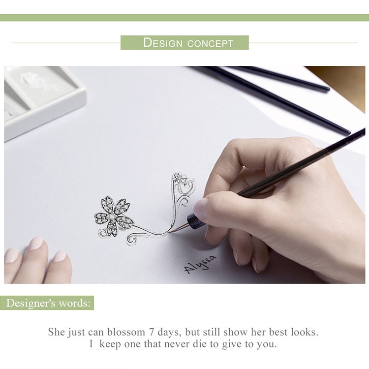 Phụ kiện BAMOER SCC1033 bạc 925 hình hoa anh đào dùng làm vòng đeo tay DIY