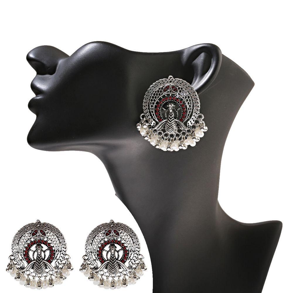 Bông Tai Kim Loại Hình Chim Công Phong Cách Ấn Độ Thời Trang Hấp Dẫn WMES15H