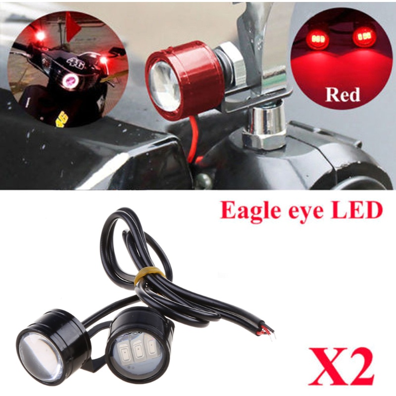 Đèn Led 3 Bóng Tín Hiệu Ánh Sáng Trắng/Đỏ Gắn Gương Chiếu Hậu Cho Xe Máy