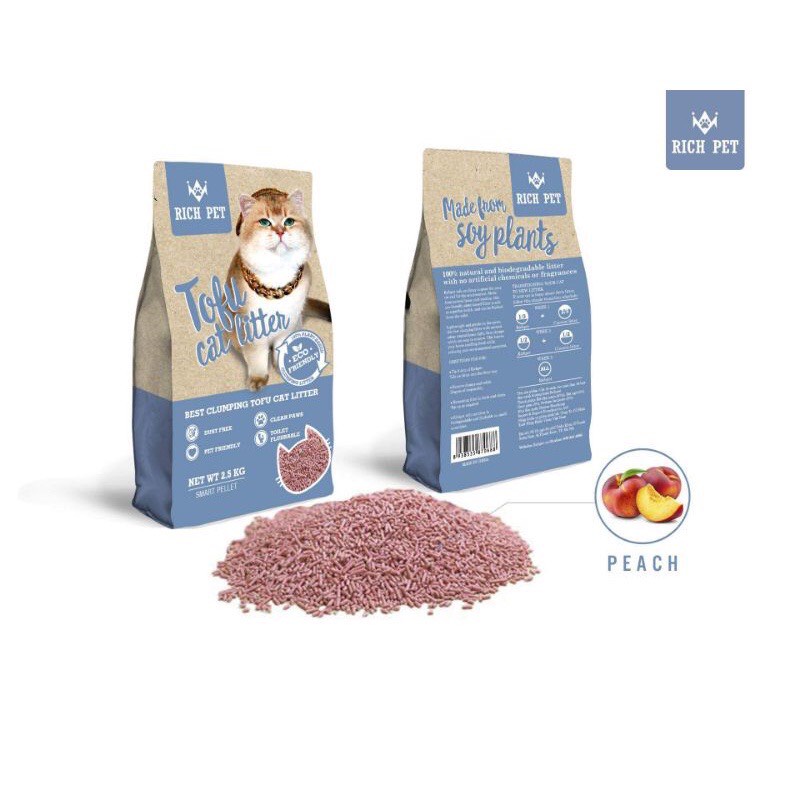 Cát mèo đậu nành Richpet an toàn khử mùi cát tofu cat litter hữu cơ 2,5kg cho máy Petree Minion, Pura X, Pura Max R