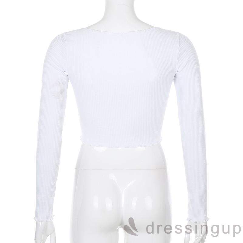 Áo Crop Top Nữ Tay Dài Cổ Chữ V Rút Dây Gợi Cảm | BigBuy360 - bigbuy360.vn
