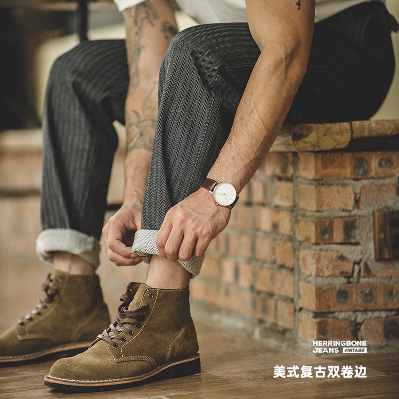 Quần Jean Ống Đứng Kẻ Sọc Thời Trang Retro Cho Nam