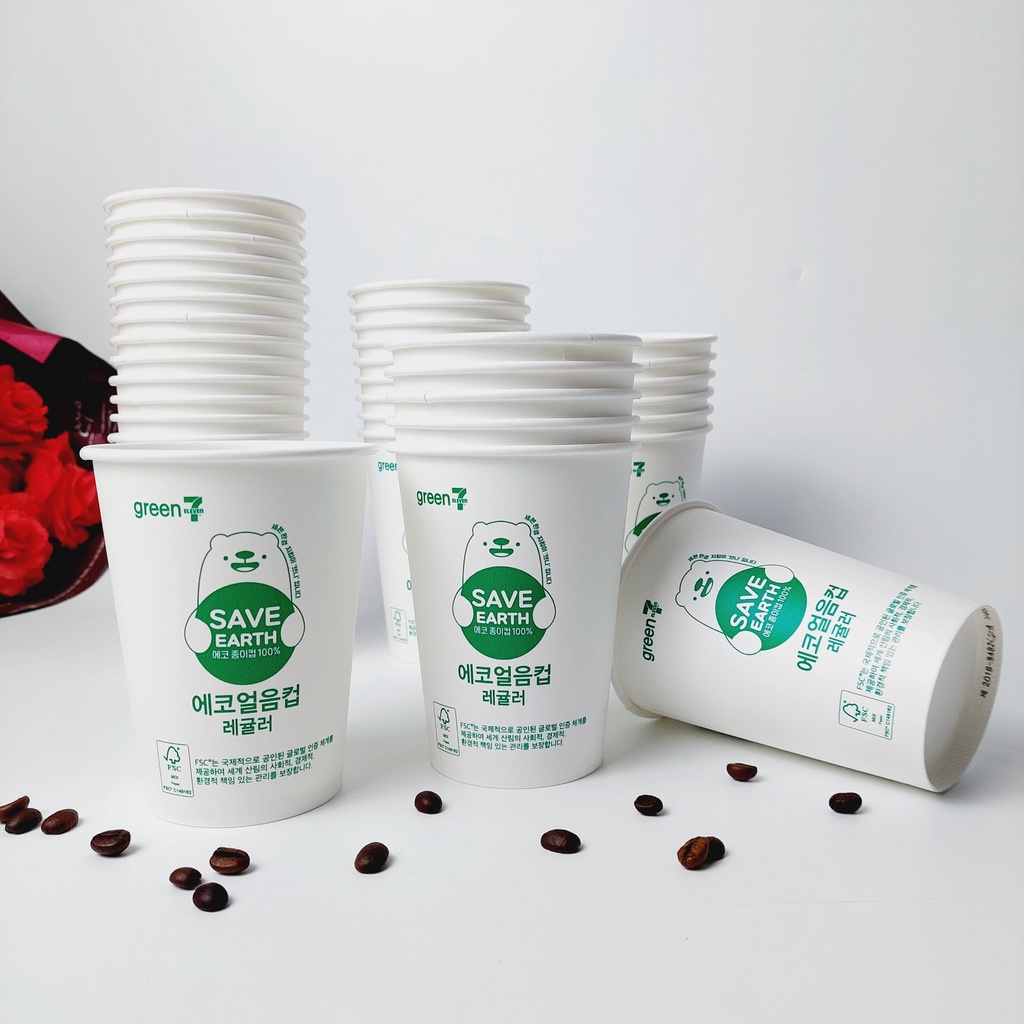 50 Cốc giấy 480ml - 16oz Gấu Xanh hàng NHẬP KHẨU HÀN QUỐC