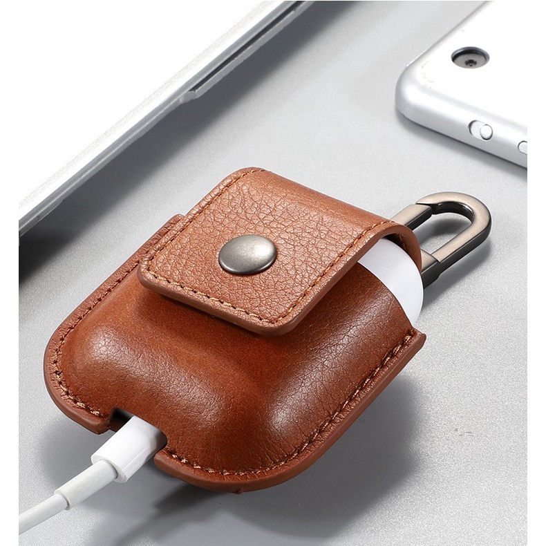 Bao Da Leather Dành cho Airpods 1/2 Kèm Túi Đựng Tai nghe