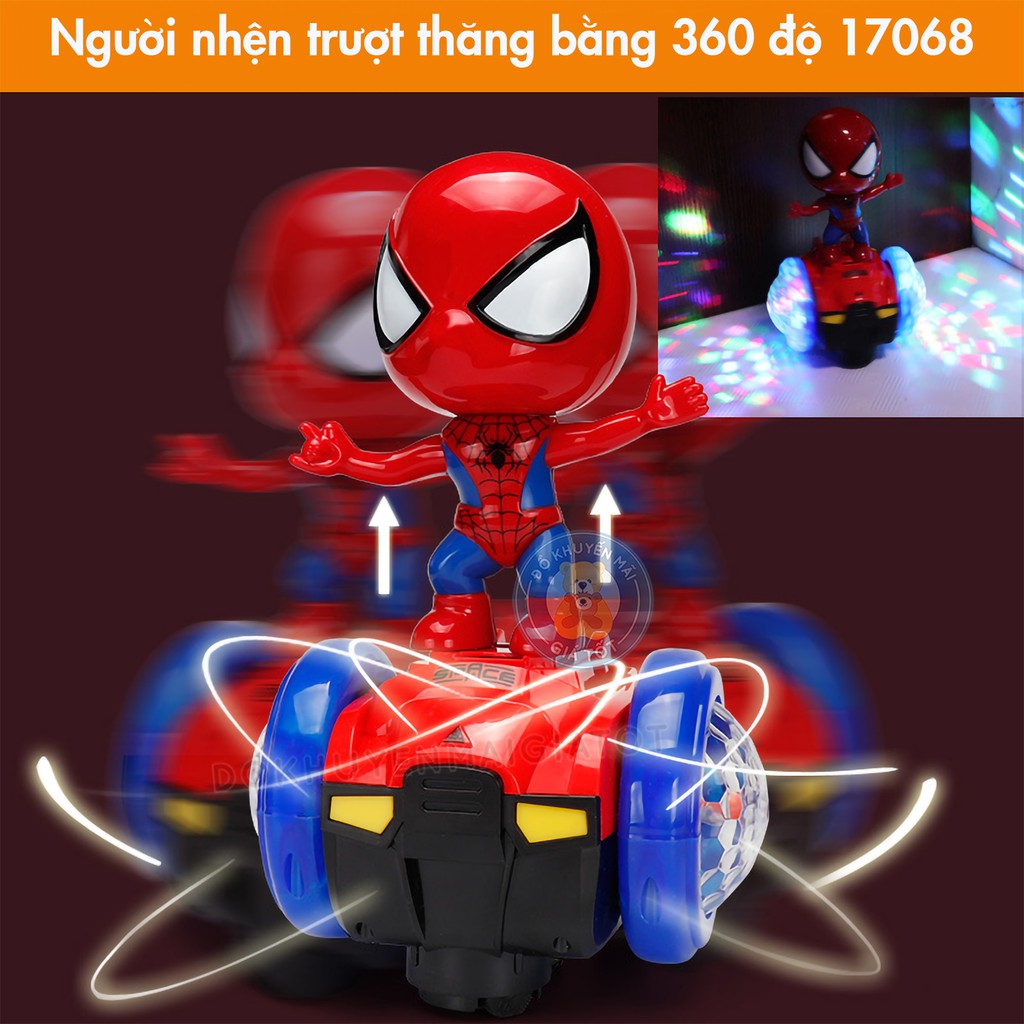 Đồ chơi người nhện trượt xe thăng bằng xoay 360 độ có nhạc, có đèn - 17068 - Đồ khuyến mãi giá tốt