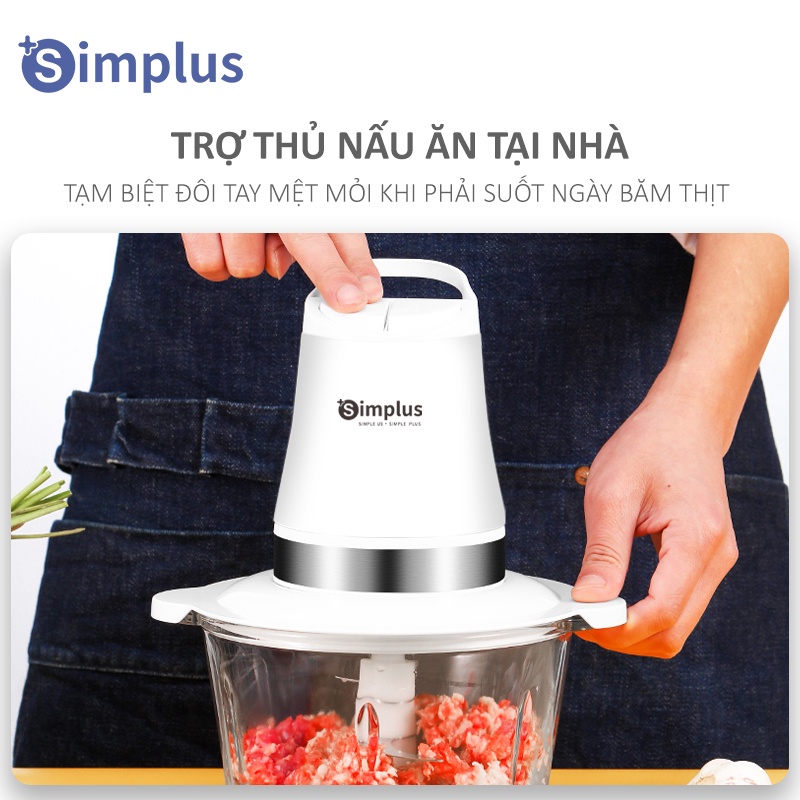 [Mã ELHA22 giảm 5% đơn 300K] Máy xay thịt Simplus (2L), cối thủy tinh, lưỡi dao thép không gỉ, 2 cấp độ xay tùy chỉnh