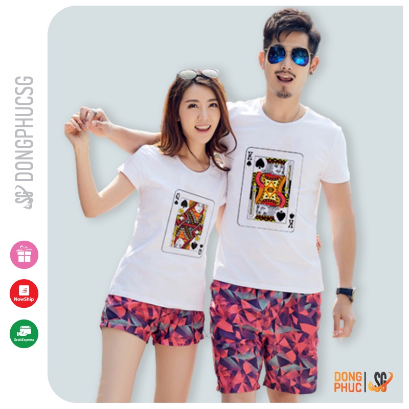 Áo cặp nam nữ dễ thương form unisex cổ tròn thun cotton mềm mịn tay ngắn màu trắng AC203T | SG