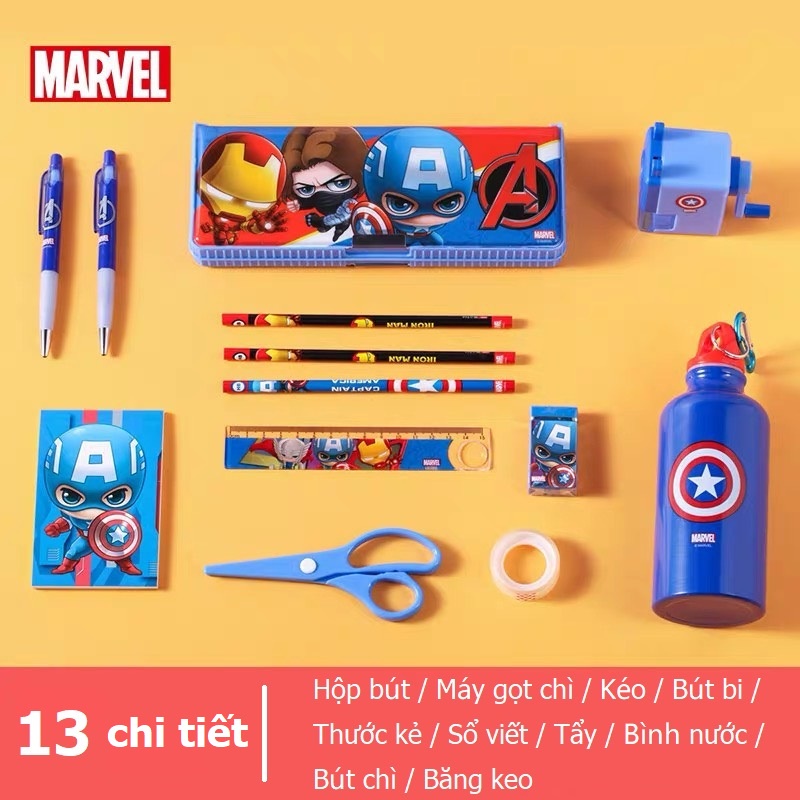 Bộ đồ dùng học tập Disney với hai mẫu Frozen Elsa và The Avenger Marvel 13 chi tiết - Quà tặng cho bé-hộp bút