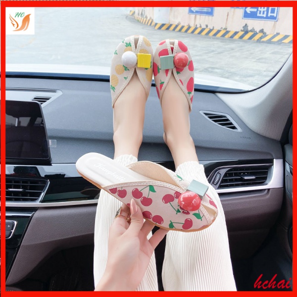 Hchai shop ready stock Dép Nữ In Hình Quả Dâu Tây Thời Trang Mùa Hè 2021