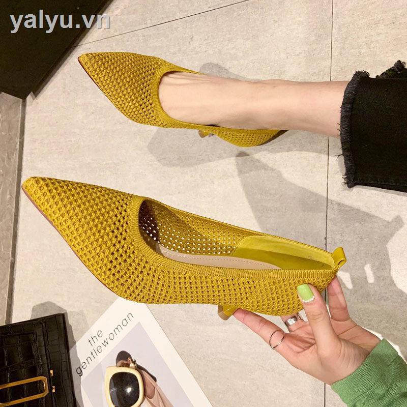 ☼Women s shoes Korean style pointed high heels shallow mouth stiletto sexy single shoes female flying woven mesh breathable 2021ins fashion women s shoes