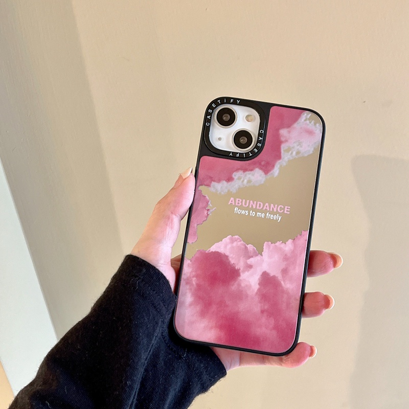 Ốp điện thoại mặt gương trang điểm in đám mây lửa hồng thích hợp cho iPhone 7 8 Plus X XS XR 11 12 13 Pro Max