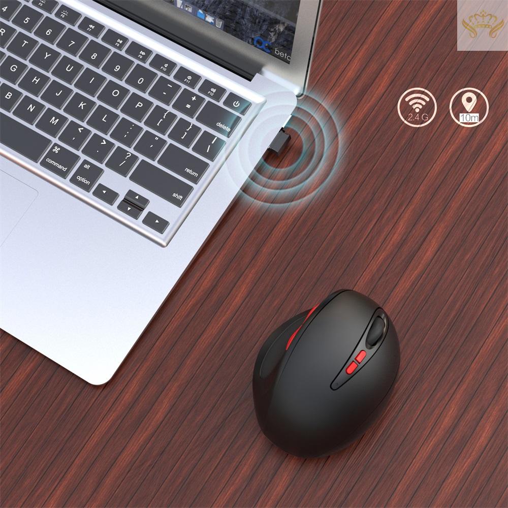 Hot Sale HXSJ T33 2.4GHz Vertical Wireless Mouse 7 Keys 2400DPI Mice Wireless Ergonomics Mouse for PC Laptop（Black)