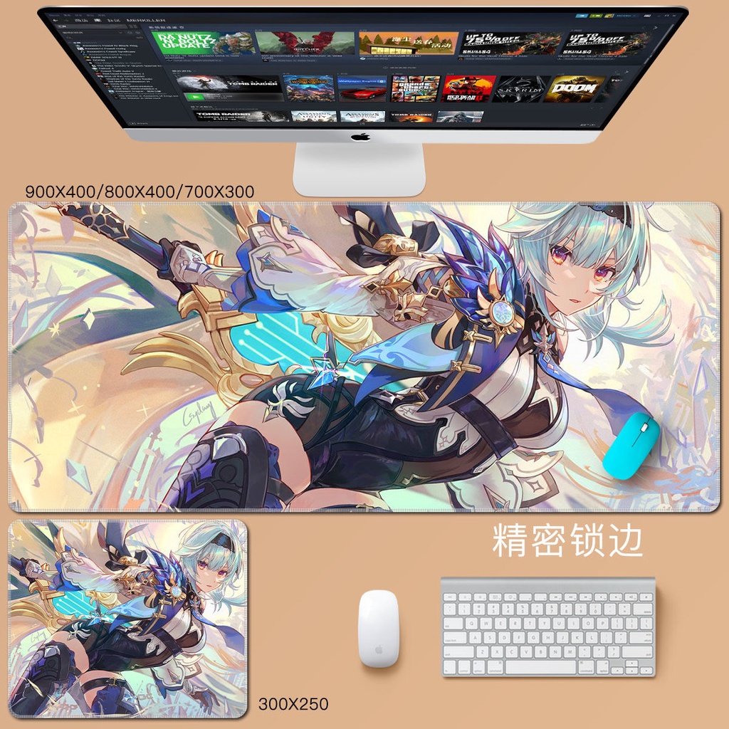 Miếng lót chuột và bàn phím máy tính bằng cao su chống thấm nước in họa tiết hoạt hình Genshin Impact Hutao Raiden