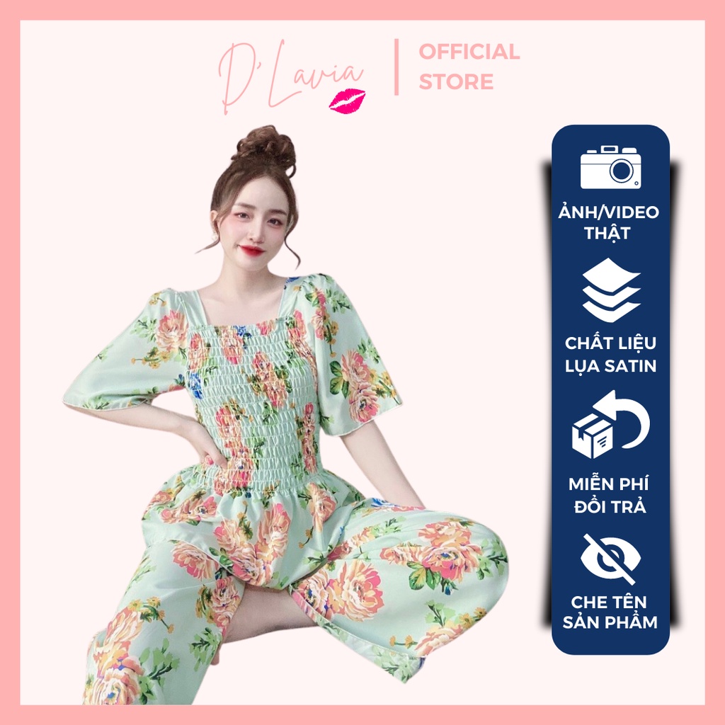 Đồ bộ nữ quần dài dễ thương mặc nhà lụa satin cao cấp mềm mịn AN31 - D'Lavia