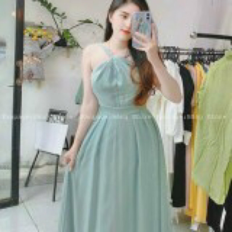 Váy maxi cổ yếm voan dài