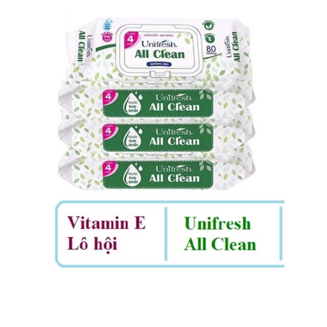 (80 TỜ) Khăn ướt Unifresh All Clean bổ sung tinh chất nha đam và vitamin E