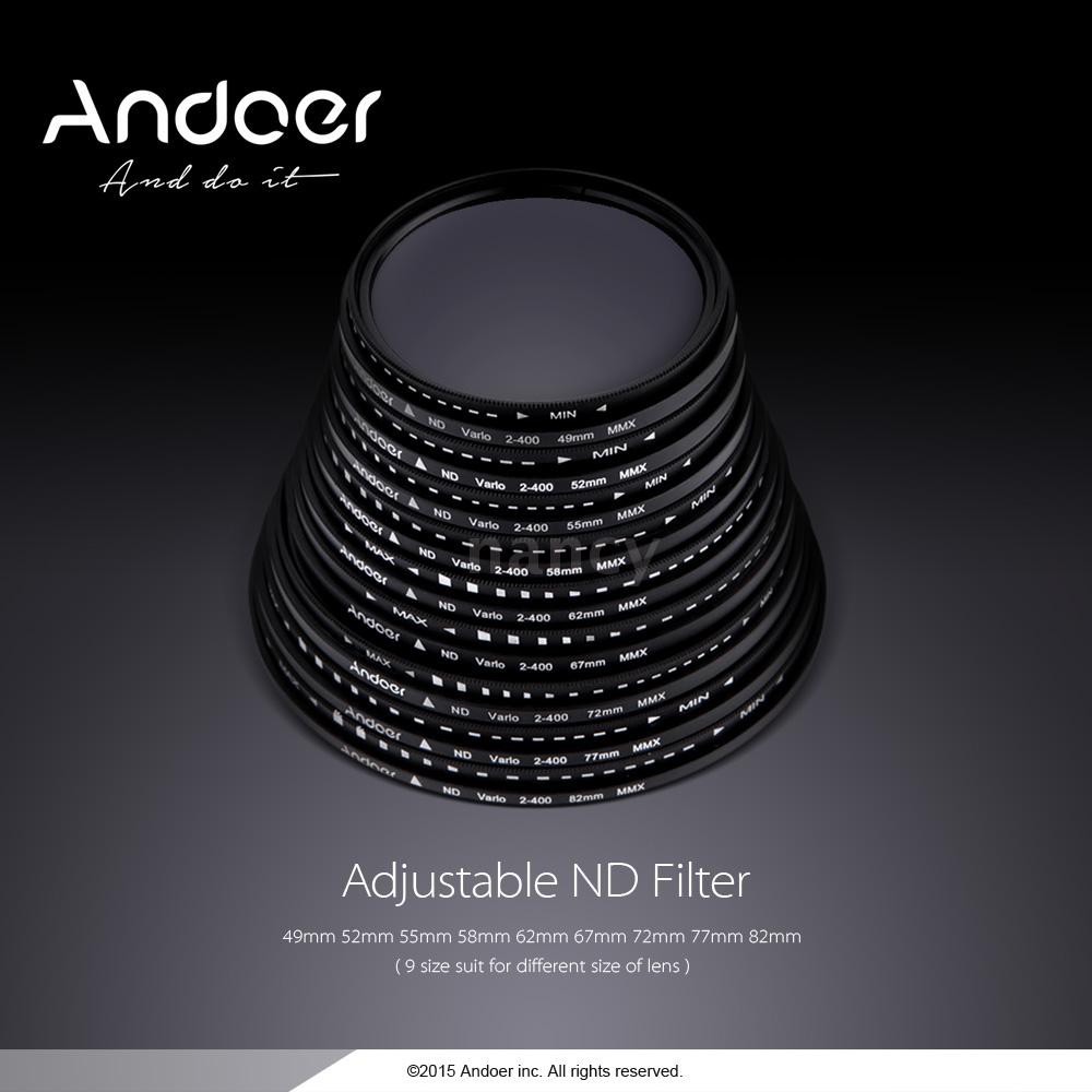 Andoer 55mm ND Fader Neutral Density Adjustable ND2 to ND400 Variable Filter for Canon Nikon DSLR Camera