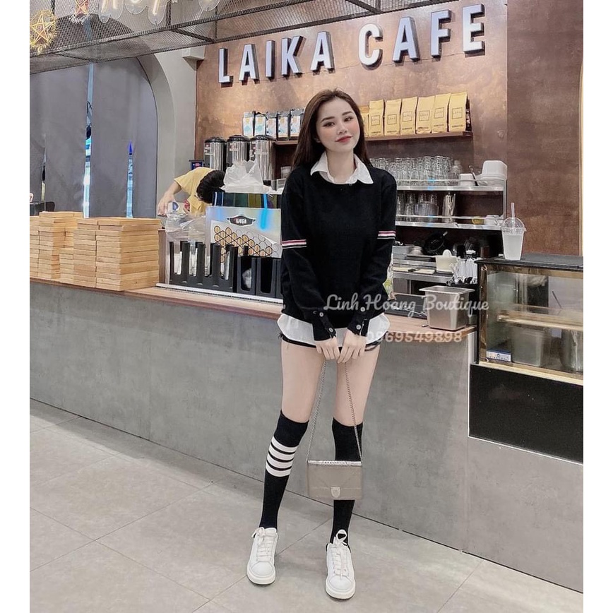 ÁO NỈ DA CÁ PHỐI - DÂY VIỀN 2 MÀU | BigBuy360 - bigbuy360.vn