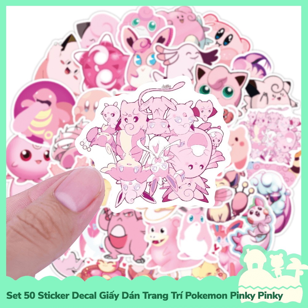 [Sẵn VN - NowShip] Set 50 Sticker Decal Dán Trang Trí Mẫu Anime Manga Poke-mon Pinky Pinky