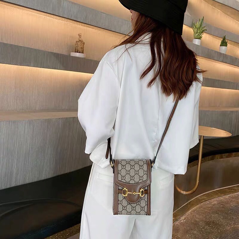 Túi Đeo Chéo mini  Họa Tiết Nâu Kiểu Hàn Quốc Xinh Xắn Cho Nữ,Dáng Đứng Để Vừa Điện Thoại  -MTA880