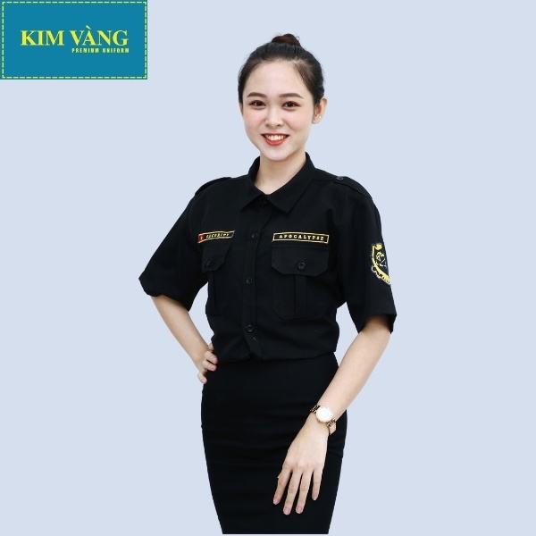 Áo bảo vệ nam nữ đồng phục an ninh tay ngắn chất Kaki thun - Màu đen mẫu 03