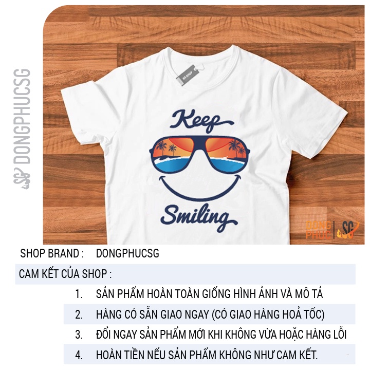 Áo thun hội nhóm unisex nam nữ gia đình KEEP SMILLING phông màu trắng thun cotton mềm mịn ANL364 | SG