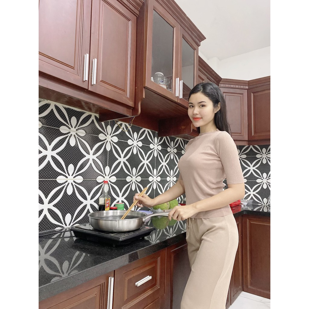 Chảo inox 304 chống dính Mishio MK252 size 30 kèm nắp kính