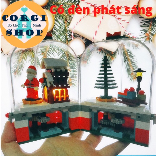 Lego GIáng Sinh Ông Già Noel, Đèn Phát Sáng, Đồ Chơi Mô Hình Trưng Bày, kích thước: lớn 33x7x31cm, nhỏ 12x9x7cm