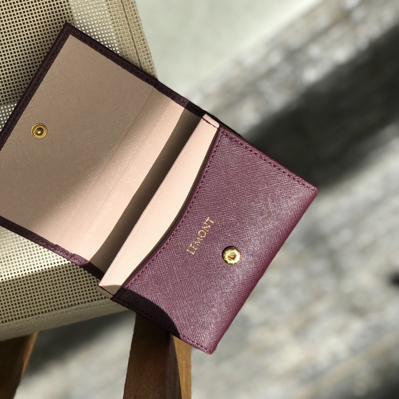 Ví da bò thật Tiny màu Tím Hồng nhỏ gọn - Thiết kế chính hãng từ Lemont.