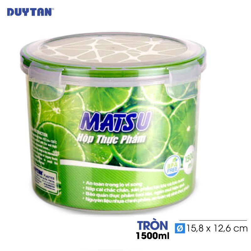 Hộp Nhựa Tròn Đựng Thực Phẩm Duy Tân Matsu dung tích 1500ml (15.8 x 15.8 x 12.6 cm)