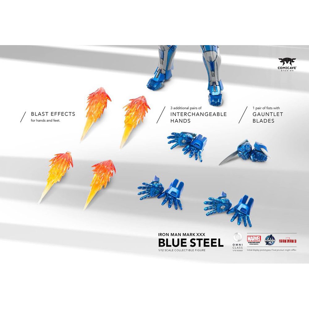 Mô hình Chính Hãng Comicave x Marvel Iron Man Mark 30 MK30 Blue Steel Die-Cast 1/12
