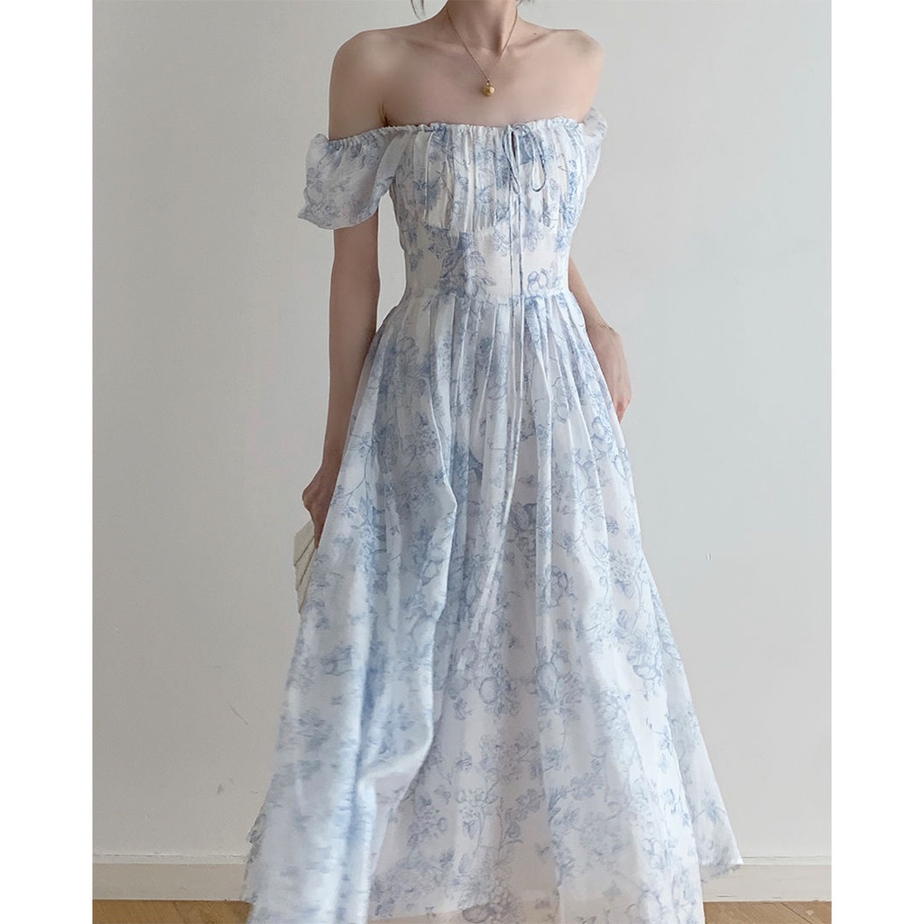 Đầm Hoa Tay Phồng Cổ Vuông Thời Trang Mùa Hè Mới Xinh Xắn Cho Nữ