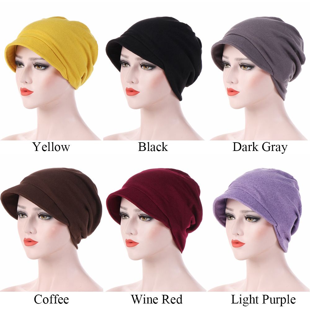 Mũ trùm đầu cotton dệt kim giữ ấm nhiều màu trơn tùy chọn cho nữ
