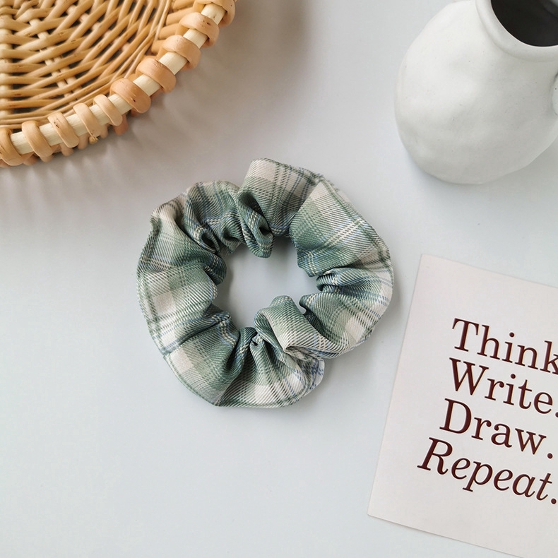 Dây buộc tóc họa tiết kẻ sọc caro đơn giản phong cách retro Hàn Quốc