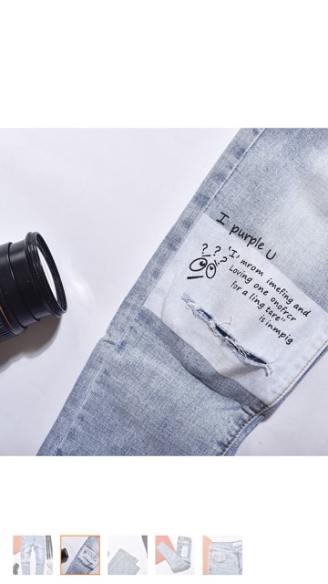 Quần bò nam thời trang rách gối hàng hiệu in chữ cao cấp AHFASHION | BigBuy360 - bigbuy360.vn