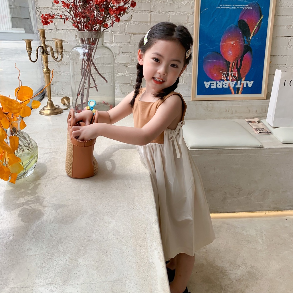 Đầm Không Tay Cổ Yếm Phong Cách Phương Tây Thời Trang Mùa Hè Cho Bé Gái