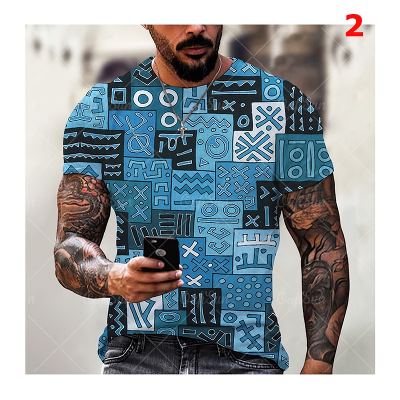 Áo Thun Tay Ngắn In Họa Tiết Hình Học 3D Bằng Vải Polyester Thời Trang Mùa Hè Cho Nam Size XXS-6XL