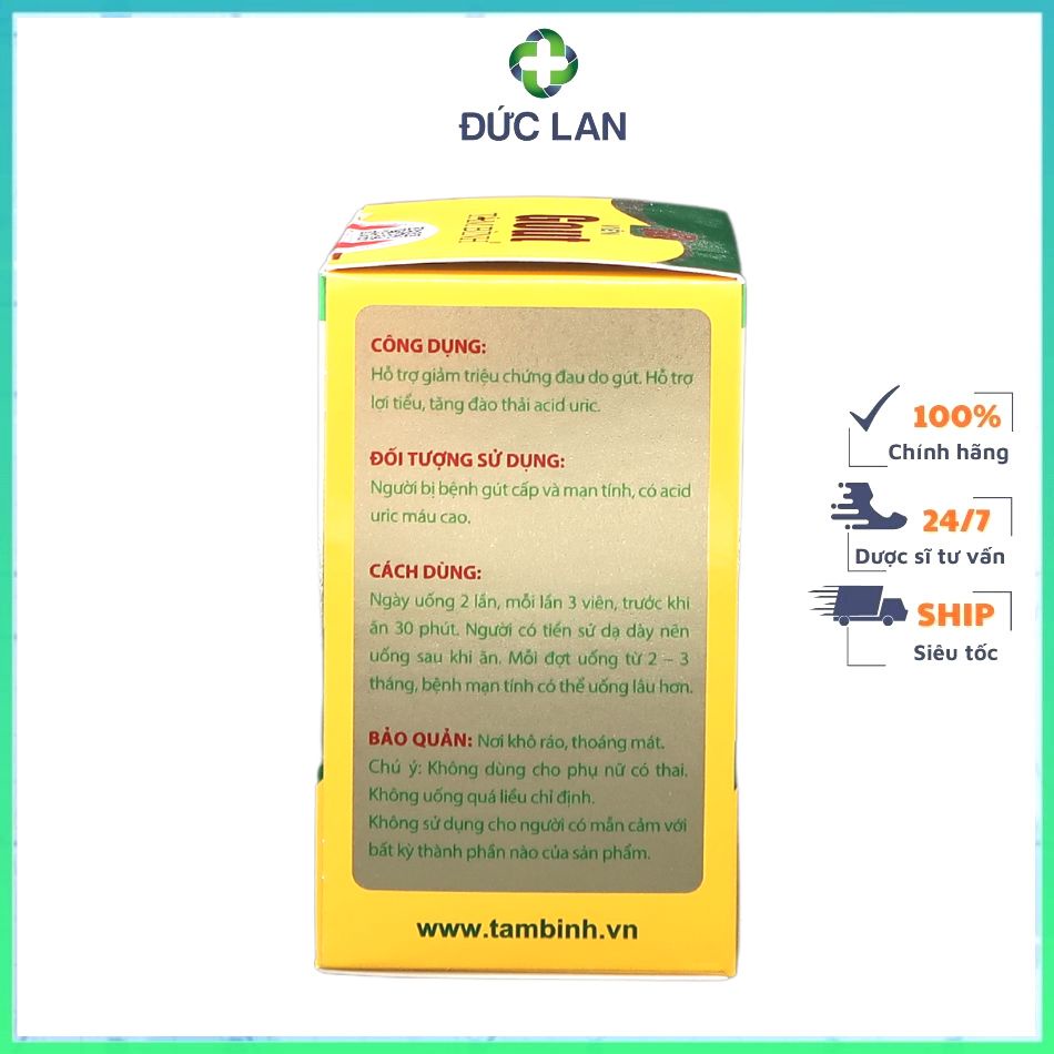 VIÊN GOUT TÂM BÌNH LỌ 60 VIÊN HỖ TRỢ GIẢM ĐAU DO GOUT, GIẢM TẦN SUẤT ĐAU GOUT CẤP