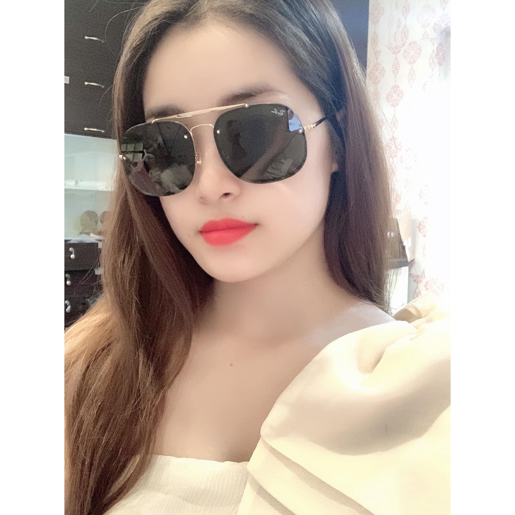 Kính mát chính hãng Rayban Unisex - Gọng vàng mắt xanh trẻ trung, hiện đại - Size 58-16-145mm