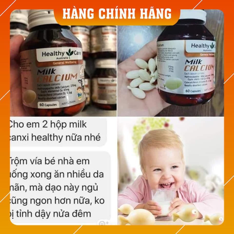 (100% Hàng Auth ) Canxi sữa Milk Calcium Healthy Care 60 viên Úc  đẩy lùi rụng tóc, biếng ăn, khóc đêm cho bé