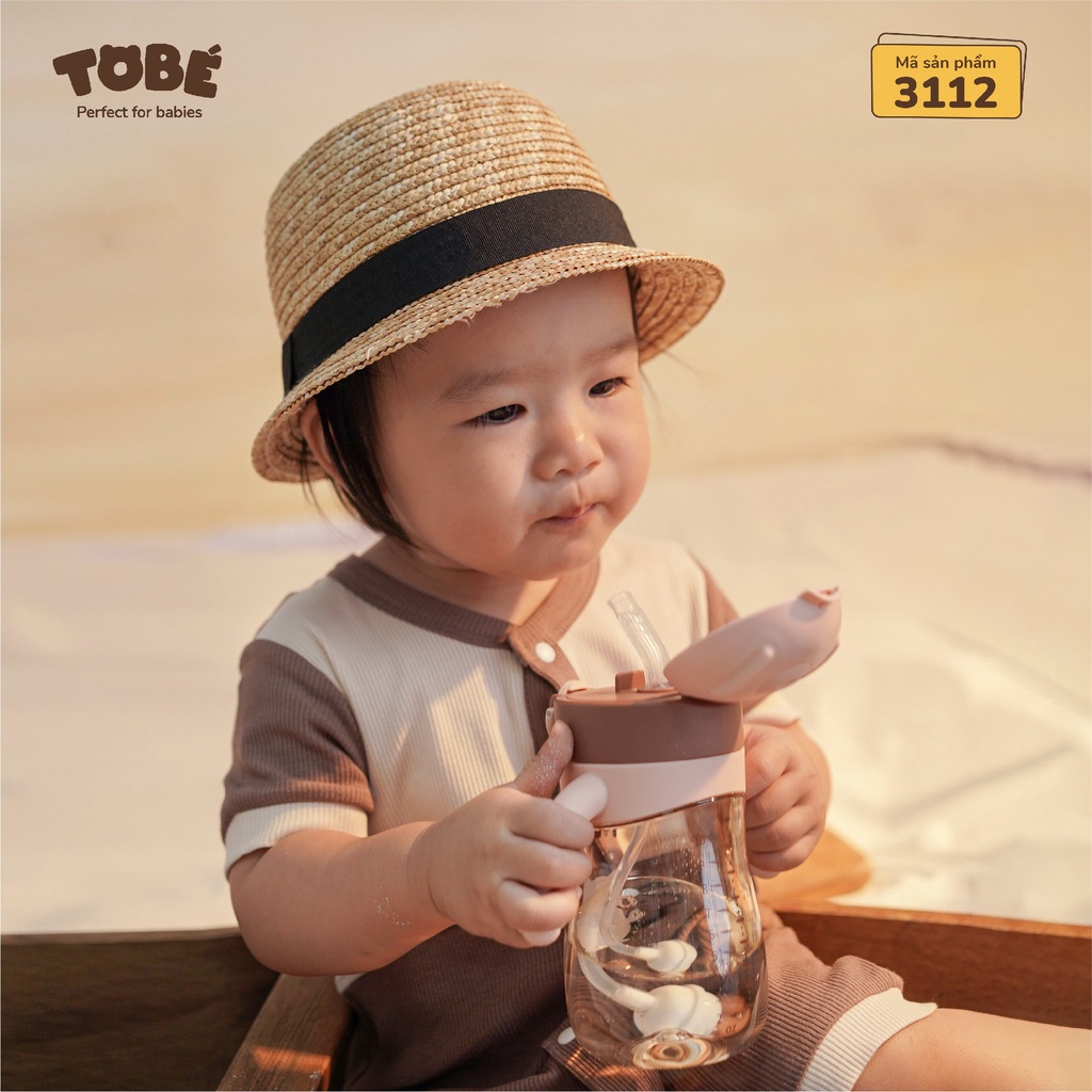 Bình tập uống nước Momo thương hiệu Tobé có tay cầm ( tặng kèm ống hút, quai đeo và cọ vệ sinh ống hút)