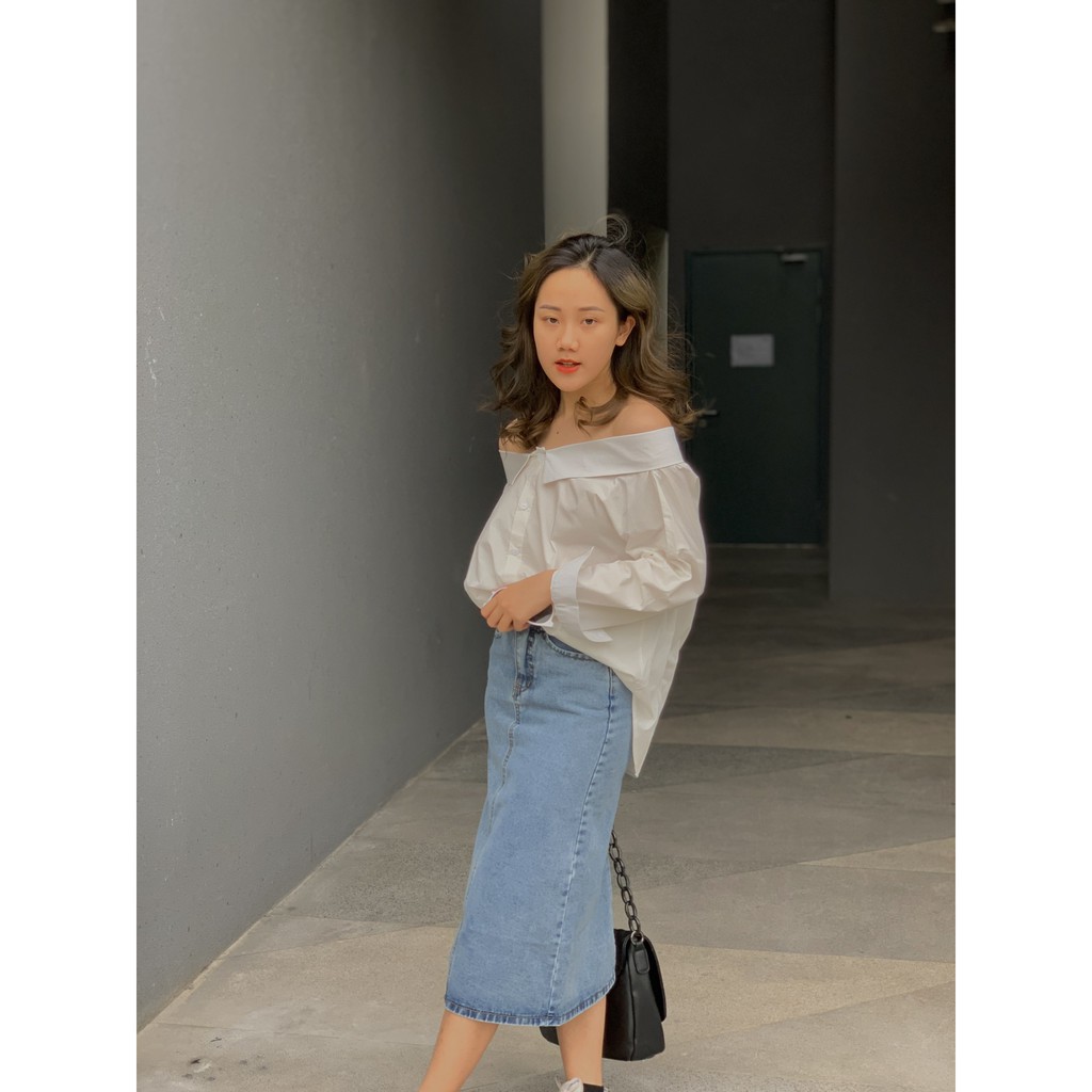 chân váy jeans dáng dài đai cài cúc SK98 1994closet | BigBuy360 - bigbuy360.vn
