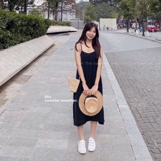 Váy xuông chất đũi lụa trơn 2 dây basic nữ