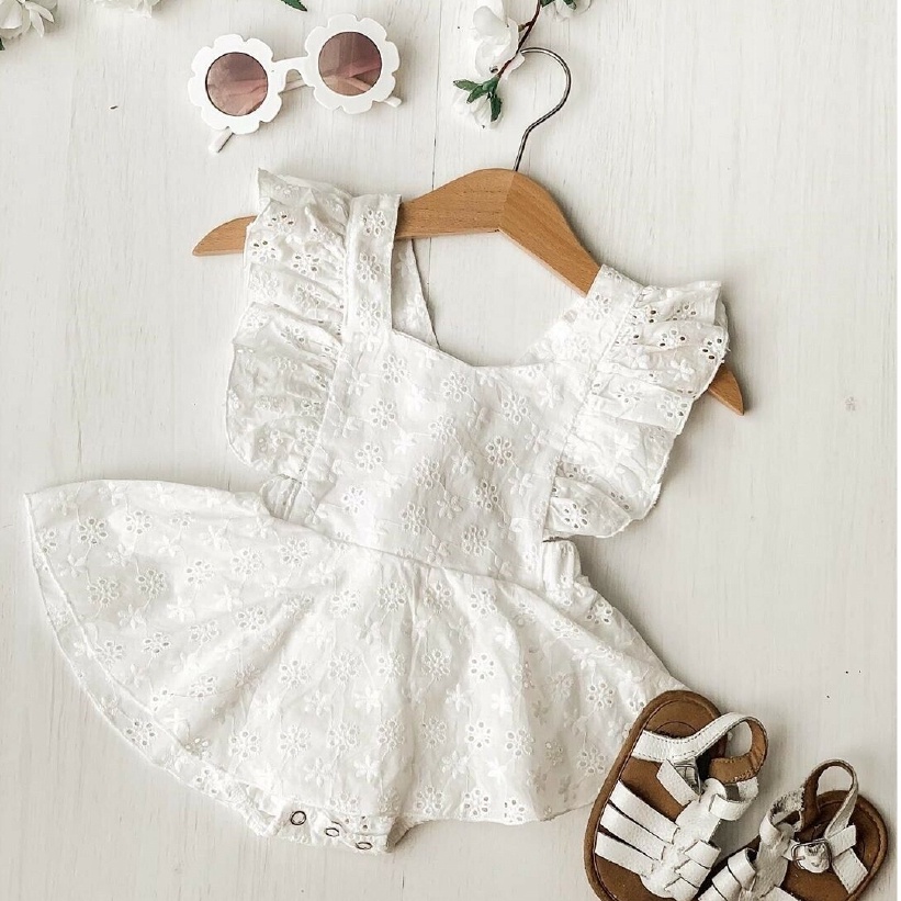 Đầm Liền Thân Hở Lưng + Băng Đô Cài Tóc Thời Trang Mùa Hè Xinh Xắn Cho Bé Gái