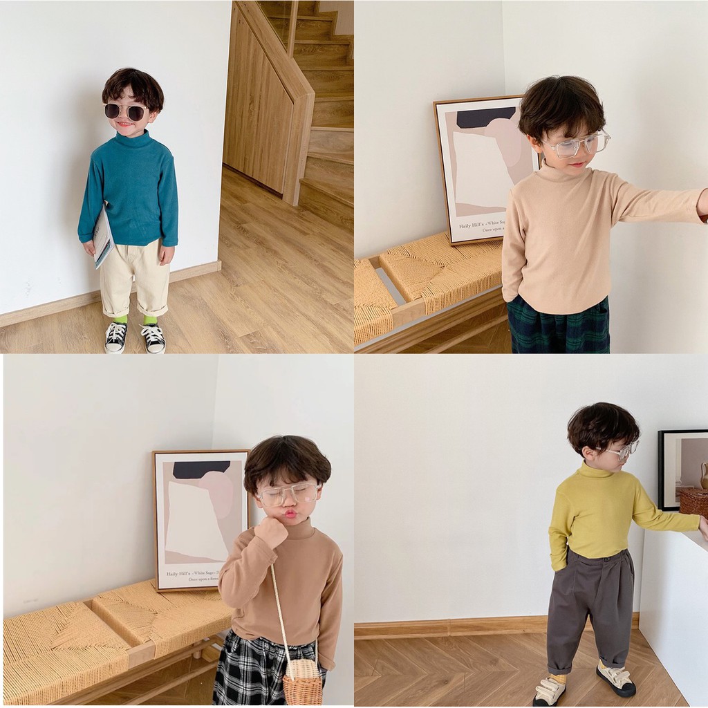 Áo len trơn cho bé gái/ trai Ambb Kids cổ 3 phân Hàng thu đông Ambb Kids (kèm clip, ảnh thật)