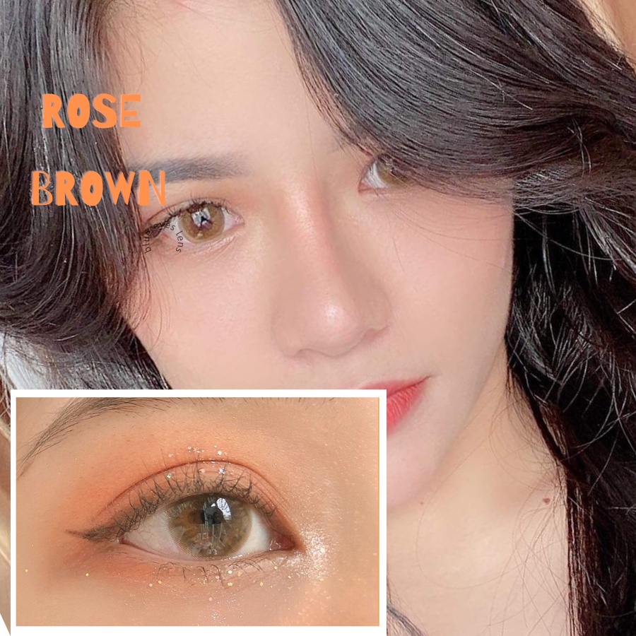 Lens giãn tròng nhẹ màu nâu sáng  ROSE BROWN , giãn 14.2 , giá  1 cặp lens kèm khay đựng .