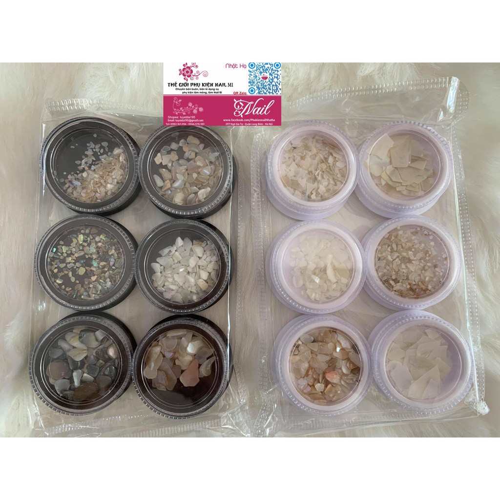 Sét Xà Cừ Đá, Sỏi Trang Trí Nail Tự Nhiên - Sét 6 Hũ