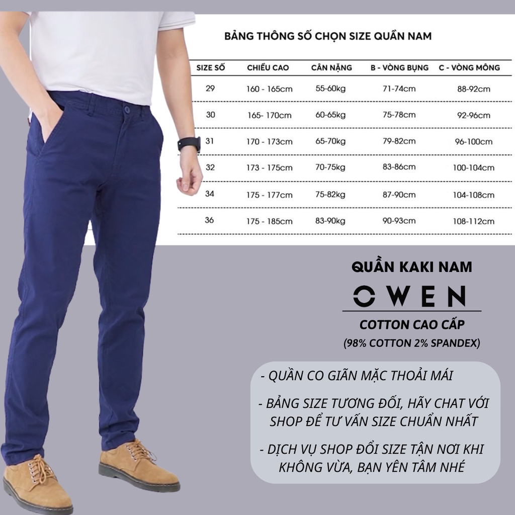 Quần kaki nam ống suông co giãn Owen 7 màu chất vải cotton cao cấp trẻ trung, dáng đứng năng động lịch lãm