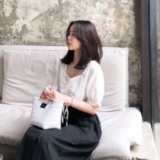 Áo croptop nhún ngực vải kate - Hình bảng màu chụp thật hoàn toàn